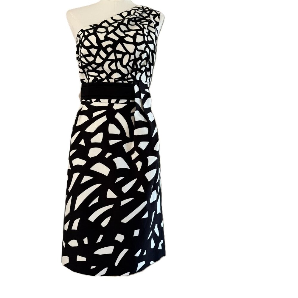 NWT ETCETERA | One Shoulder Black & White Silk Dress Sz 8